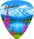 Fireweed Mountains Alaska souvenir guitar picks wholesale pack of 40 featuring Alaska fireweed flowers and mountain landscape artwork for gift shops and tourist stores.